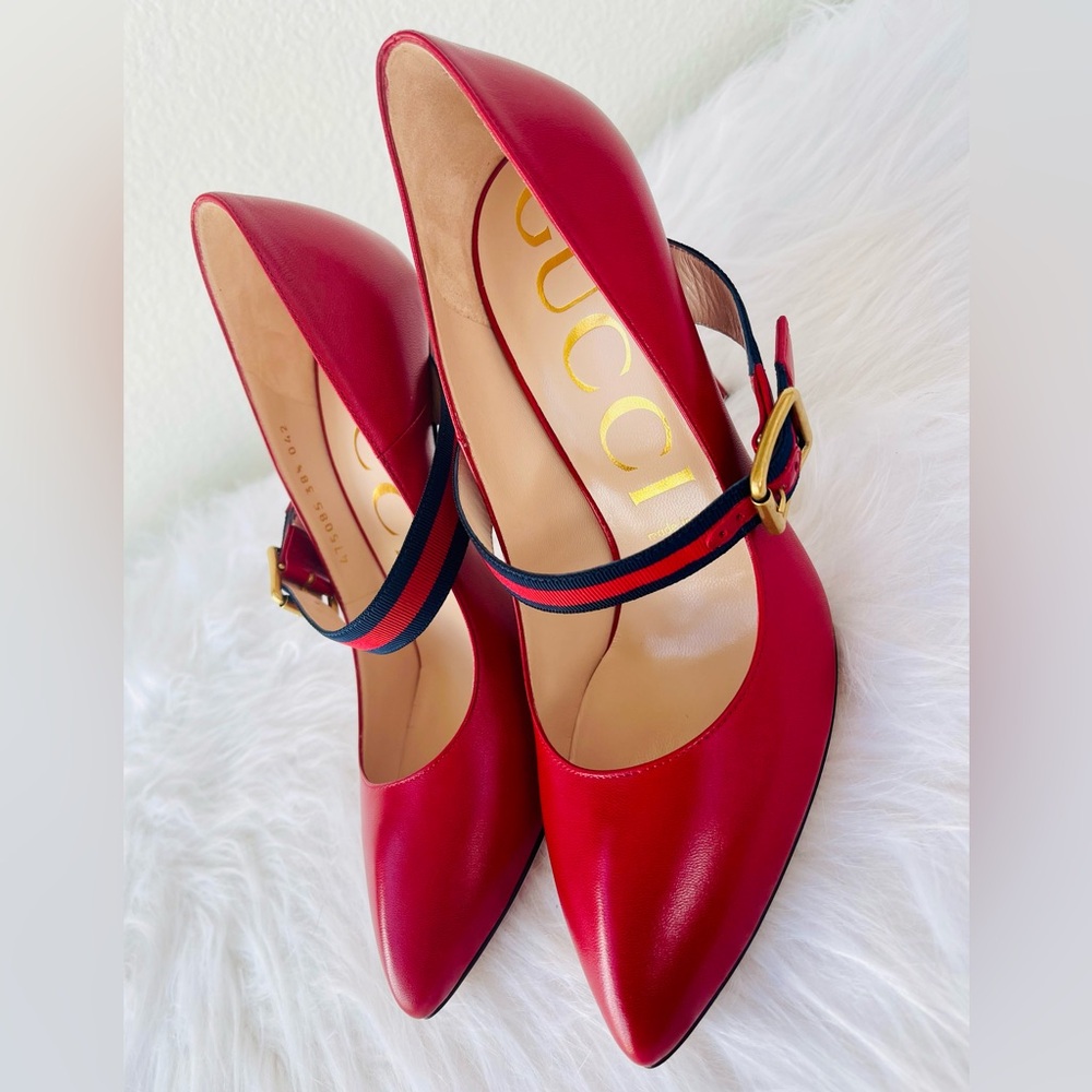 New! GUCCI “Mary Jane” inspired
RED Leather Sylvie Web Strap Heels Size 38.5 - Picture 13 of 14
